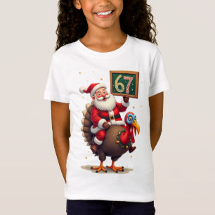 Camiseta 🎅🦃 Papai Noel Montado em um Peru com o Número 67