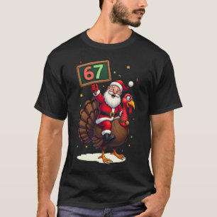 Camiseta 🎅🦃 Papai Noel Montado em um Peru com o Número 67