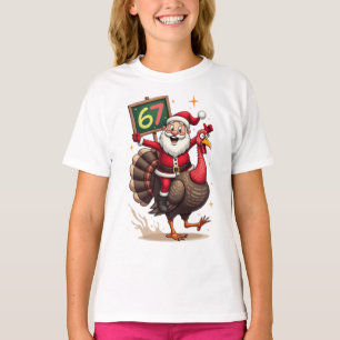 Camiseta 🎅🦃 Papai Noel Montado em um Peru com o Número 67