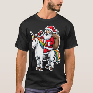 Camiseta Papai Noel Montado em Unicórnio de Natal - Garotas