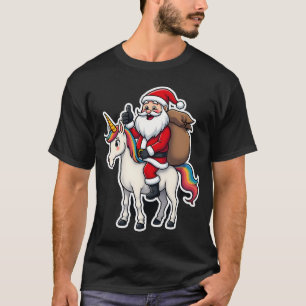 Camiseta Papai Noel Montado em Unicórnio de Natal - Meninas