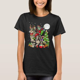 Camiseta Papai Noel Montado Rena Americano Gato de Pelo Cur