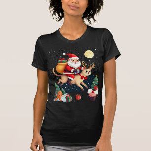 Camiseta Papai Noel Montado Rena Siamês Gato Árvore de Nata