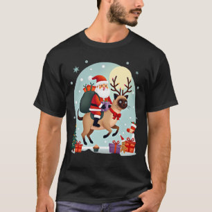 Camiseta Papai Noel Montado Rena Siamês Gato Árvore de Nata