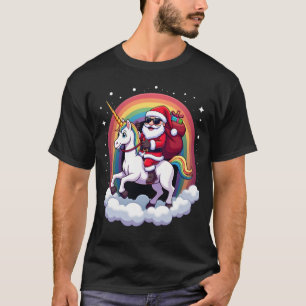 Camiseta Papai Noel Montado Unicórnio Natal Meninas Mulhere