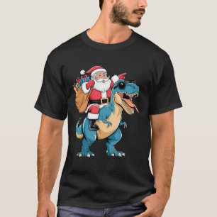 Camiseta Papai Noel Montando Dinossauro T Rex Natal Meninos