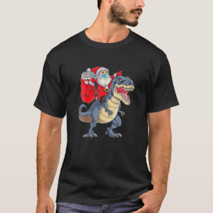 Camiseta Papai Noel Montando Dinossauro T Rex Natal Papai N