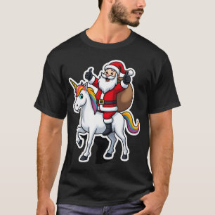 Camiseta Papai Noel Montando Unicórnio de Natal - Meninas d