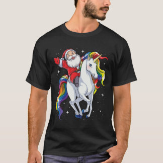 Camiseta Papai Noel Montando Unicórnio Presentes de Natal E