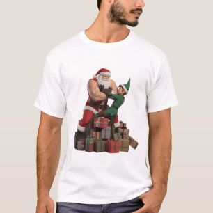 Camiseta Papai Noel Musculoso Lutando Braço de Ferro com um