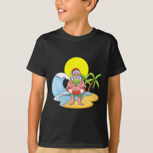Camiseta Papai Noel Natal Tropical Praia de Verão no Havaí