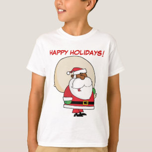 Camiseta Papai Noel Negro com Saco de Brinquedos