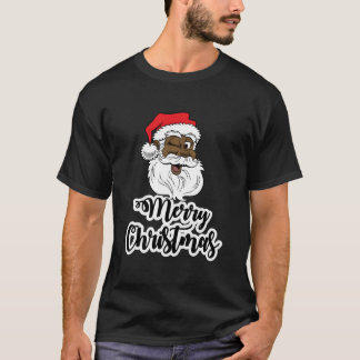 Camiseta Papai Noel Negro Piscando Olhos Alegre Papai Noel