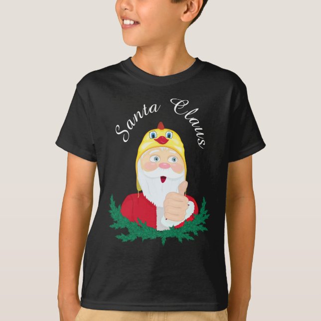 Camiseta Papai Noel no chapéu de frango, polegares, Natal (Frente)