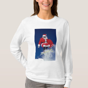 Camiseta Papai Noel no salto de esquis fora de um cornice