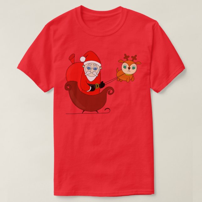 Camiseta Papai Noel no Sleigh com uma Rena Fofa (Frente do Design)