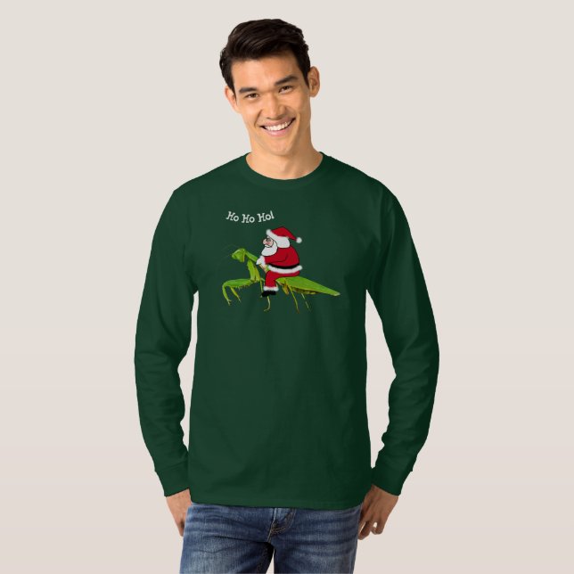 Camiseta Papai noel no t-shirt do Natal da louva-a-deus (Frente Completa)