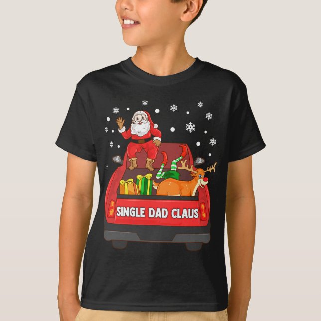 Camiseta Papai Noel Pai Solteiro Caminhão Vermelho Rena Due (Frente)