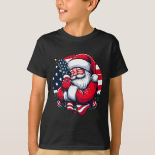 Camiseta Papai Noel Patriótico Homens Mulheres Bandeira Dos