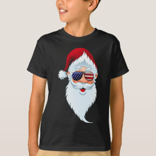 Camiseta Papai Noel Patriótico Usa Óculos de Sol Natal Em J