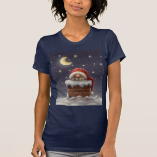 Camiseta Papai noel pequeno em uma chaminé