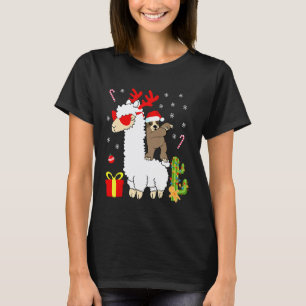 Camiseta Papai Noel Preguiça Montando Llama Rena Chapéu de