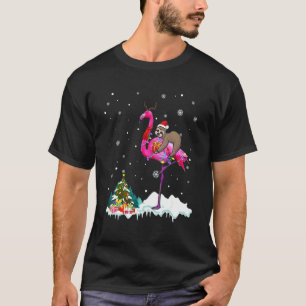 Camiseta Papai Noel Preguiça Montando Rena Flamingo Luz de