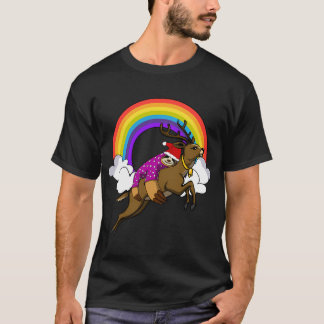 Camiseta Papai Noel Preguiçoso de Sloth Montado em Rena de 