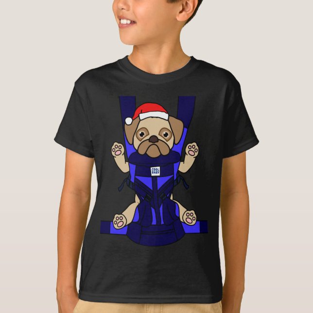 Camiseta Papai noel Pug Engraçado Cachorro Engraçado Mãe Pa (Frente)