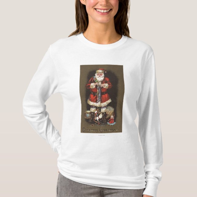 Camiseta Papai noel que enche a meia com Nutcracker (Frente)