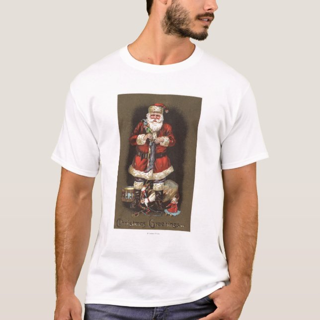 Camiseta Papai noel que enche a meia com Nutcracker (Frente)