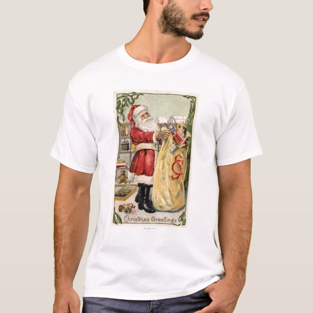 Camiseta Papai noel que guardara um saco de transbordamento (Frente)