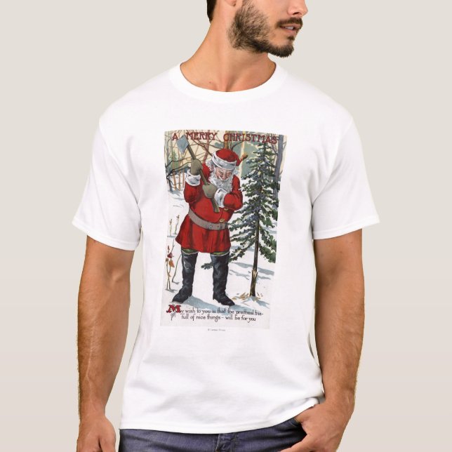 Camiseta Papai noel que reduz a árvore de Natal (Frente)