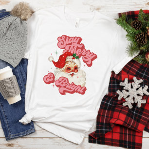 Camiseta Papai Noel Retro Groovy Rosa Vermelho Fique Alegre