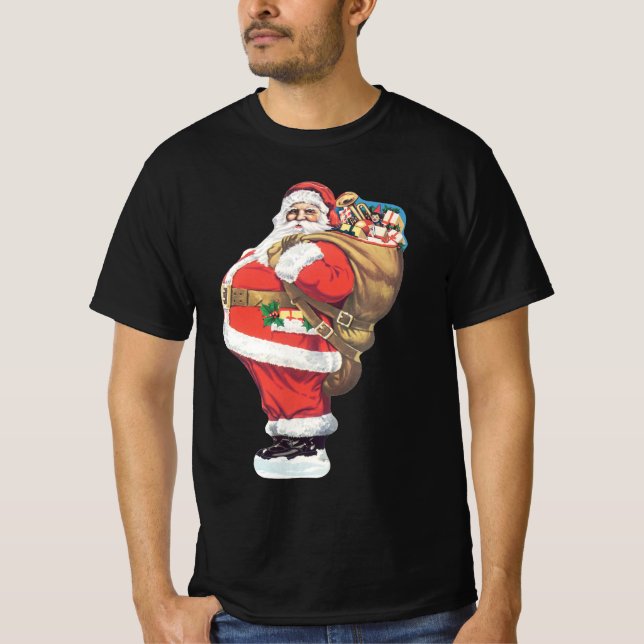 Camiseta Papai Noel retrô, recorte de Natal vitoriano (Frente)