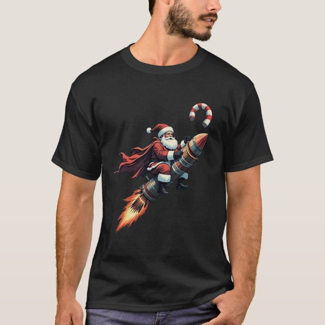 Camiseta Papai noel Rocket Ride: Adventur de Natal de Canas (Frente)