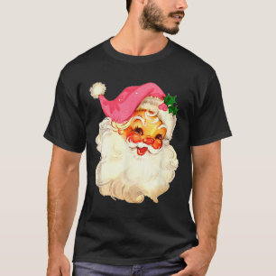 Camiseta Papai Noel Rosa Rosto de Natal Antigo Xmas Vintage