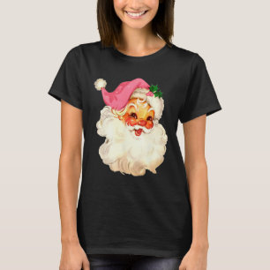 Camiseta Papai Noel Rosa Rosto de Natal Antigo Xmas Vintage