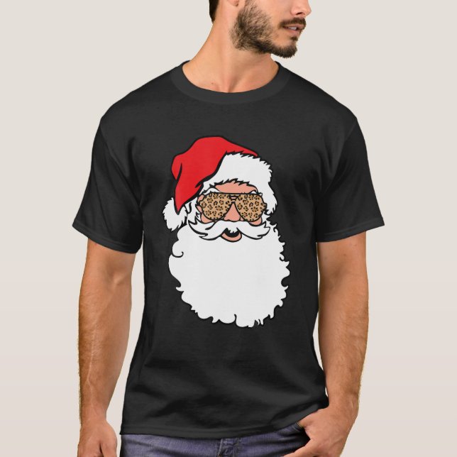 Camiseta Papai Noel Rosto Leopardo Imprime Óculos de Sol (Frente)