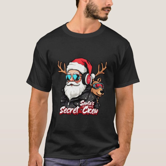 Camiseta Papai noel Secreto Tripulação Legal Vibes de Natal (Frente)