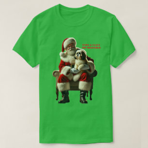 Camiseta Papai Noel Sentado com um URM Xmas Shih Tzu