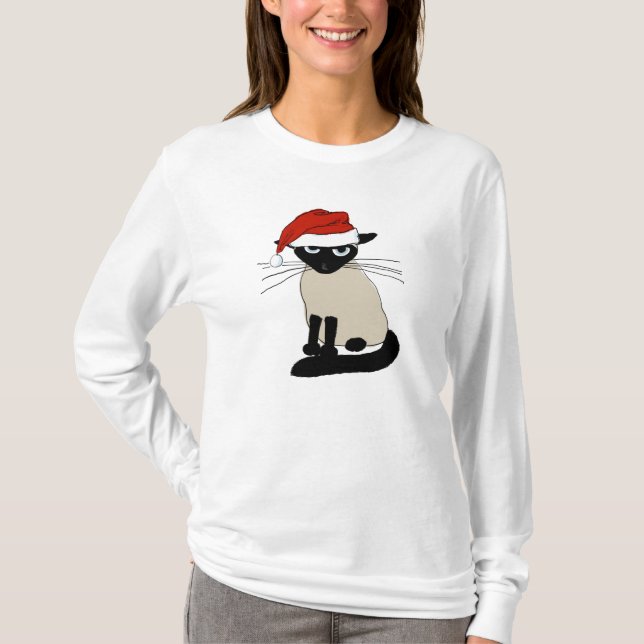 Camiseta Papai Noel Siamese - gato engraçado do animal de (Frente)