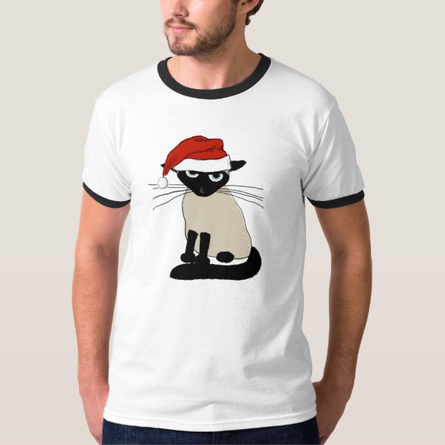 Camiseta Papai Noel Siamese - Xmas engraçado do gato do (Frente)