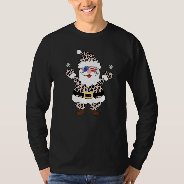 Camiseta Papai Noel Sinaliza Óculos De Sol Com Patterno-Leo (Frente)