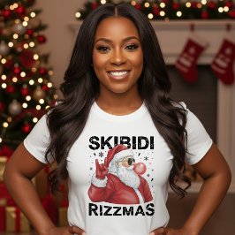 Camiseta Papai Noel Skibidi Rizzmas Natal Divertido Branco