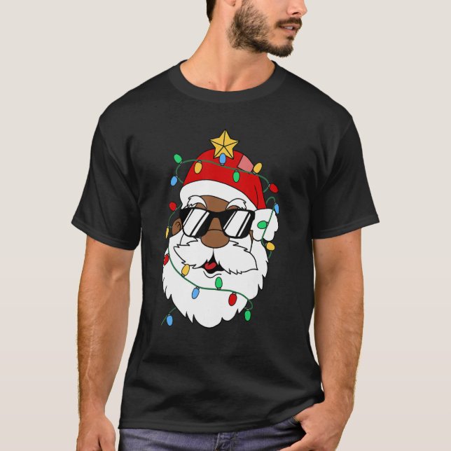 Camiseta Papai Noel Sunvidros Natal Xmas Luzes Negras (Frente)