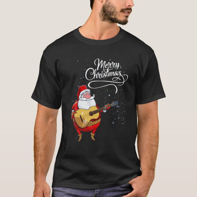 Camiseta Papai Noel Toca Violão, Família Feliz Natal (Frente)