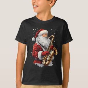 Camiseta Papai Noel Tocando Saxofone Músico de Natal Saxofo