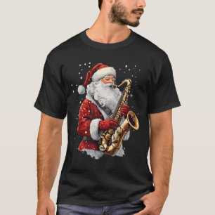 Camiseta Papai Noel tocando saxofone músico de Natal saxofo
