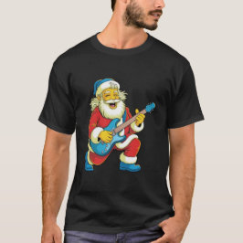 Camiseta Papai Noel tocando violão alegremente no Natal